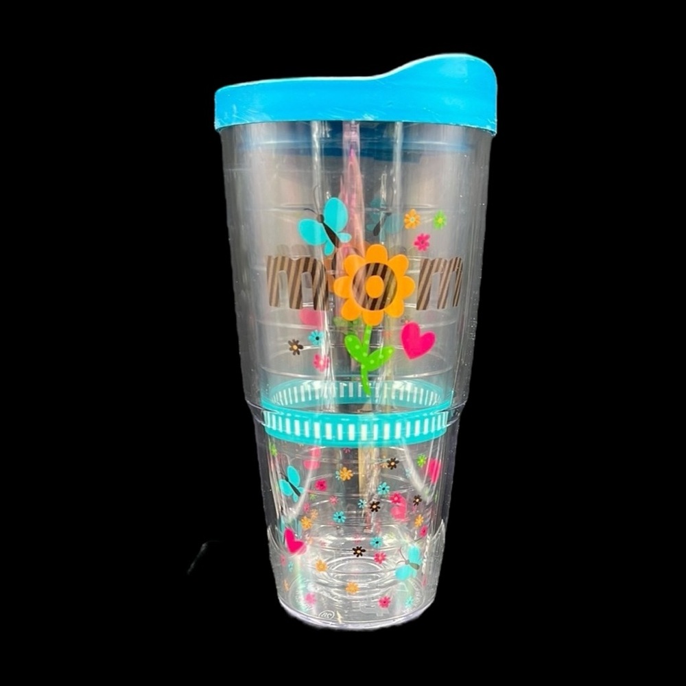 Tervis 24oz MOM Floral Tumbler Blue Lid Insulated Cup READ